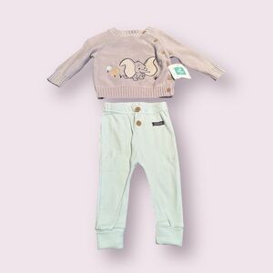NWT Disney Baby Dumbo Sweater And Pants Set Grey Light Blue Size 3/6 Months